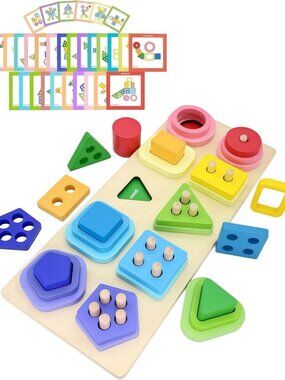 Wooden Montessori Stacking & Shape Sorters for Toddlers 1-3, Educational Sensory